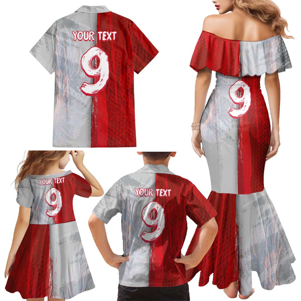 Custom Polish Football Family Matching Mermaid Dress and Hawaiian Shirt Eagle Wings Grunge Sporty Half Style - Wonder Print Shop
