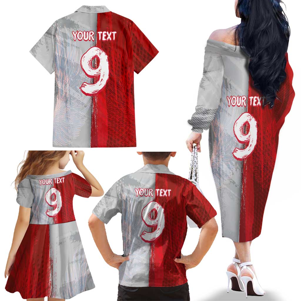 Custom Polish Football Family Matching Off The Shoulder Long Sleeve Dress and Hawaiian Shirt Eagle Wings Grunge Sporty Half Style - Wonder Print Shop