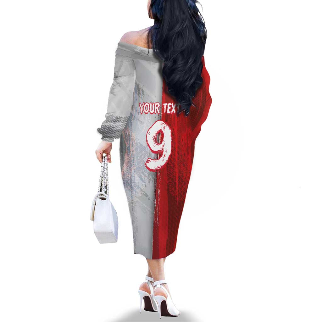 Custom Polish Football Family Matching Off The Shoulder Long Sleeve Dress and Hawaiian Shirt Eagle Wings Grunge Sporty Half Style - Wonder Print Shop
