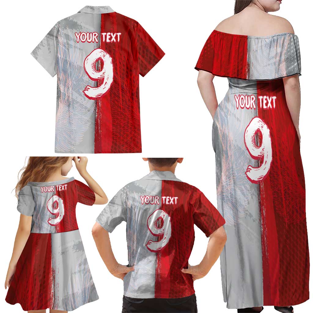 Custom Polish Football Family Matching Off Shoulder Maxi Dress and Hawaiian Shirt Eagle Wings Grunge Sporty Half Style - Wonder Print Shop