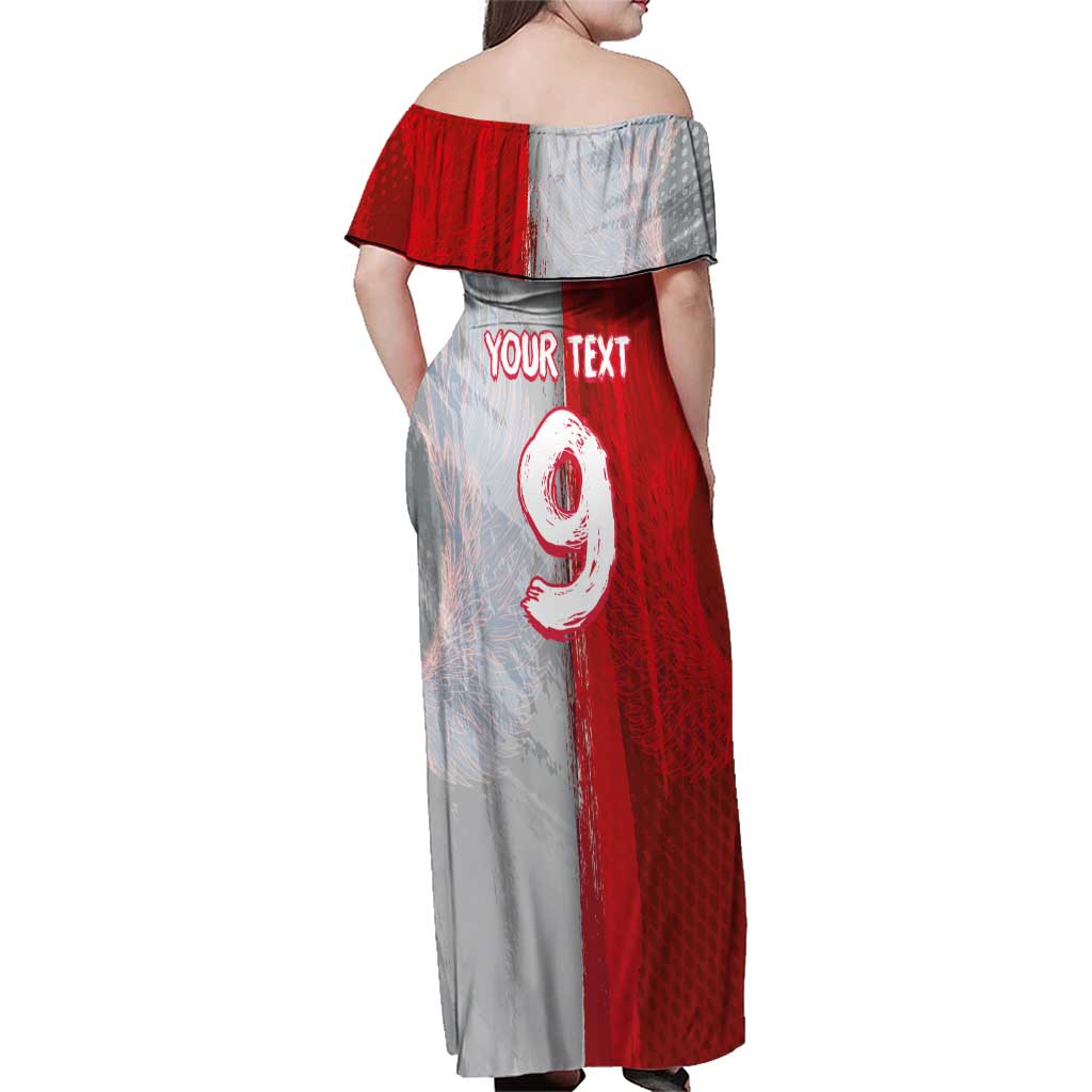 Custom Polish Football Family Matching Off Shoulder Maxi Dress and Hawaiian Shirt Eagle Wings Grunge Sporty Half Style - Wonder Print Shop