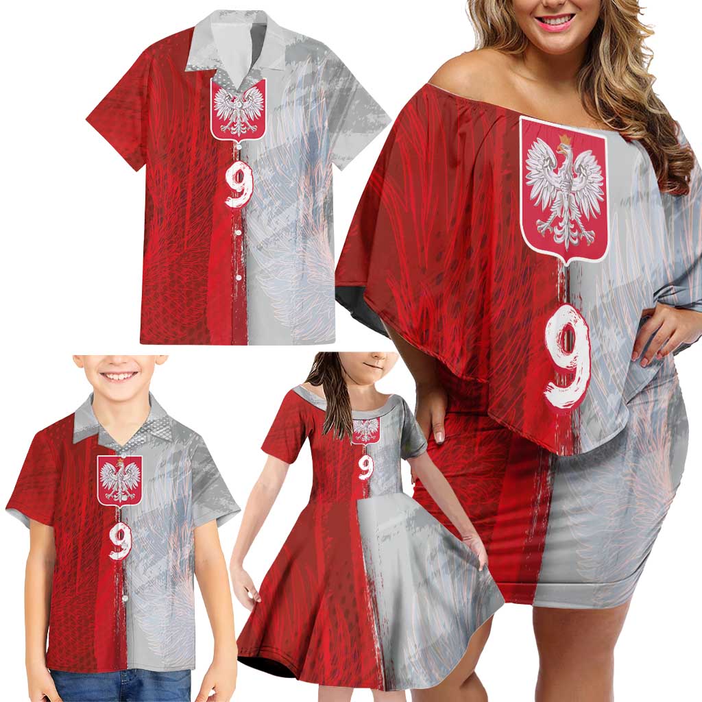Custom Polish Football Family Matching Off Shoulder Short Dress and Hawaiian Shirt Eagle Wings Grunge Sporty Half Style - Wonder Print Shop