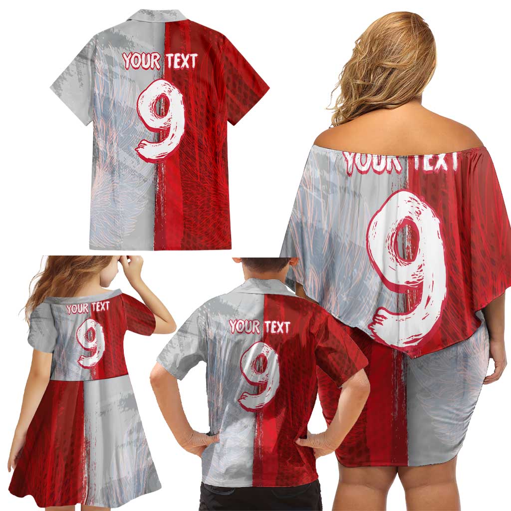 Custom Polish Football Family Matching Off Shoulder Short Dress and Hawaiian Shirt Eagle Wings Grunge Sporty Half Style - Wonder Print Shop