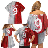 Custom Polish Football Family Matching Off Shoulder Short Dress and Hawaiian Shirt Eagle Wings Grunge Sporty Half Style - Wonder Print Shop