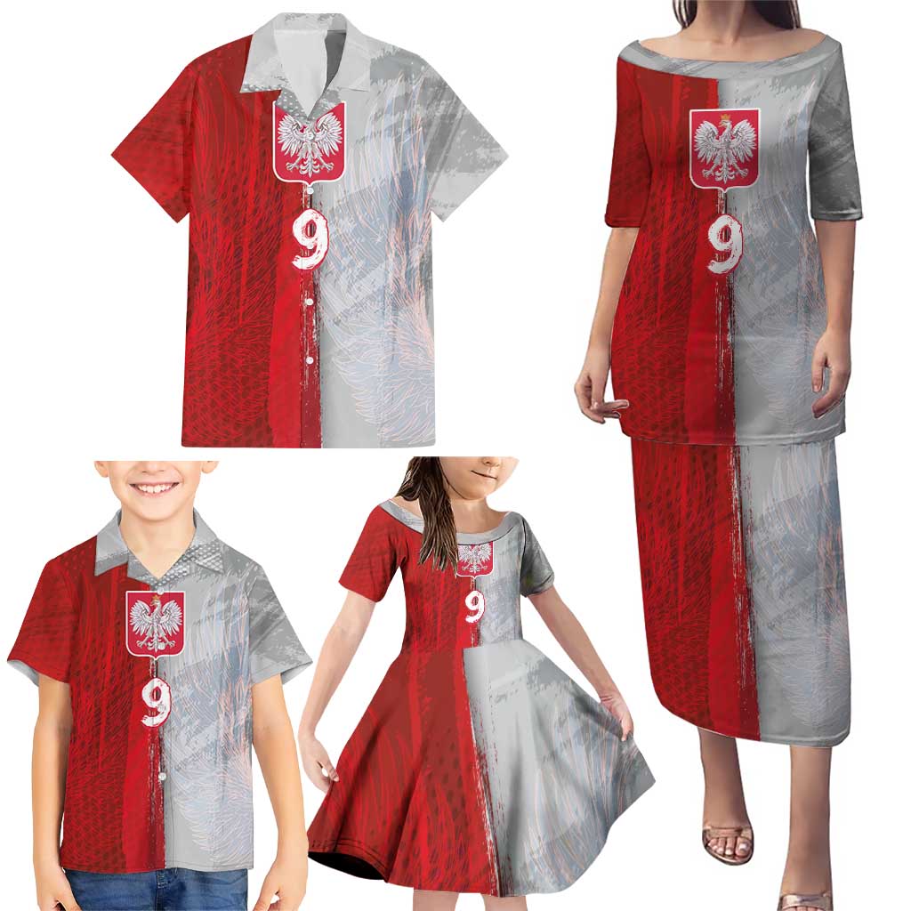 Custom Polish Football Family Matching Puletasi and Hawaiian Shirt Eagle Wings Grunge Sporty Half Style - Wonder Print Shop