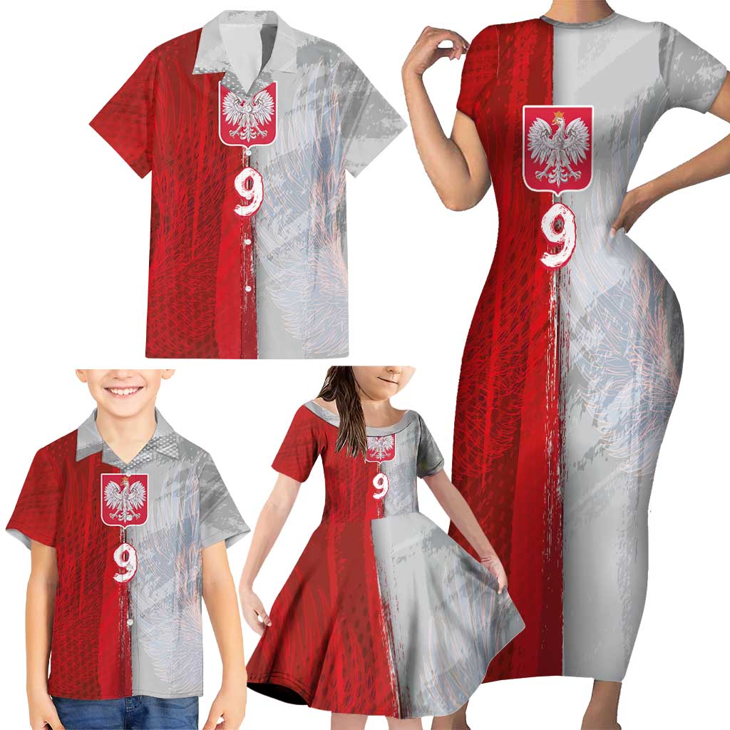 Custom Polish Football Family Matching Short Sleeve Bodycon Dress and Hawaiian Shirt Eagle Wings Grunge Sporty Half Style - Wonder Print Shop