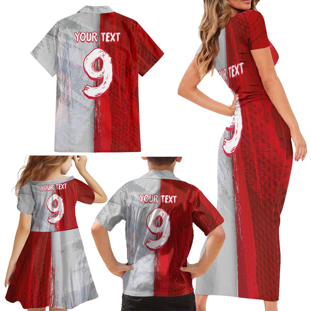 Custom Polish Football Family Matching Short Sleeve Bodycon Dress and Hawaiian Shirt Eagle Wings Grunge Sporty Half Style - Wonder Print Shop