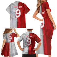 Custom Polish Football Family Matching Short Sleeve Bodycon Dress and Hawaiian Shirt Eagle Wings Grunge Sporty Half Style - Wonder Print Shop