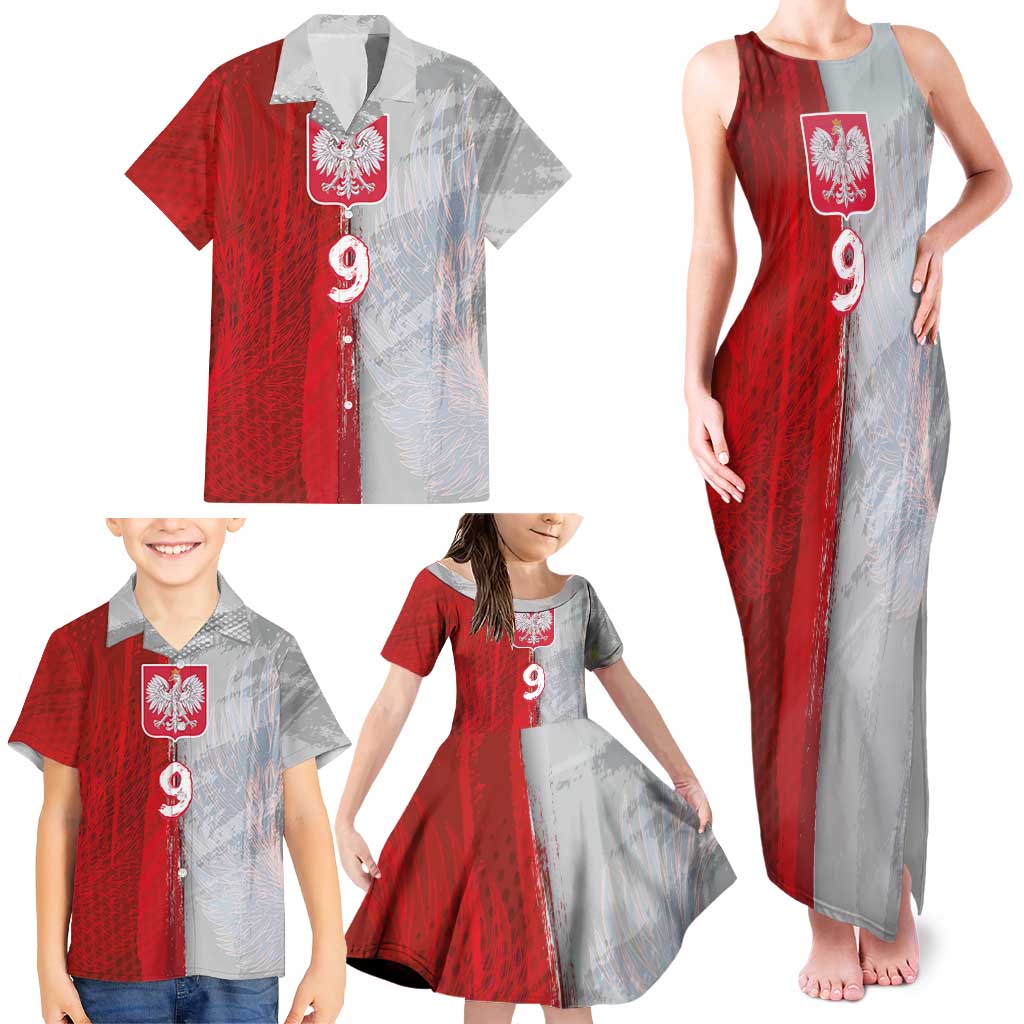 Custom Polish Football Family Matching Tank Maxi Dress and Hawaiian Shirt Eagle Wings Grunge Sporty Half Style - Wonder Print Shop
