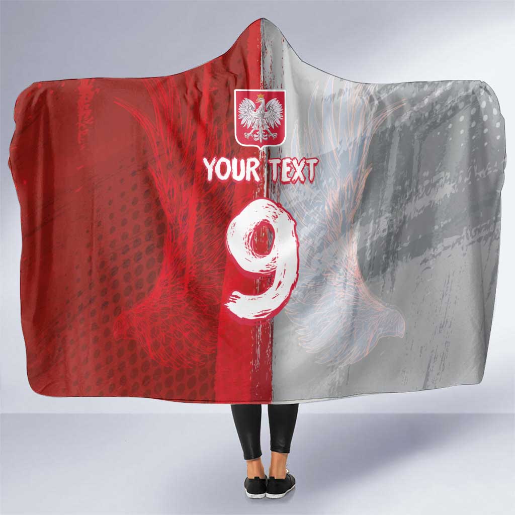Custom Polish Football Hooded Blanket Eagle Wings Grunge Sporty Half Style - Wonder Print Shop