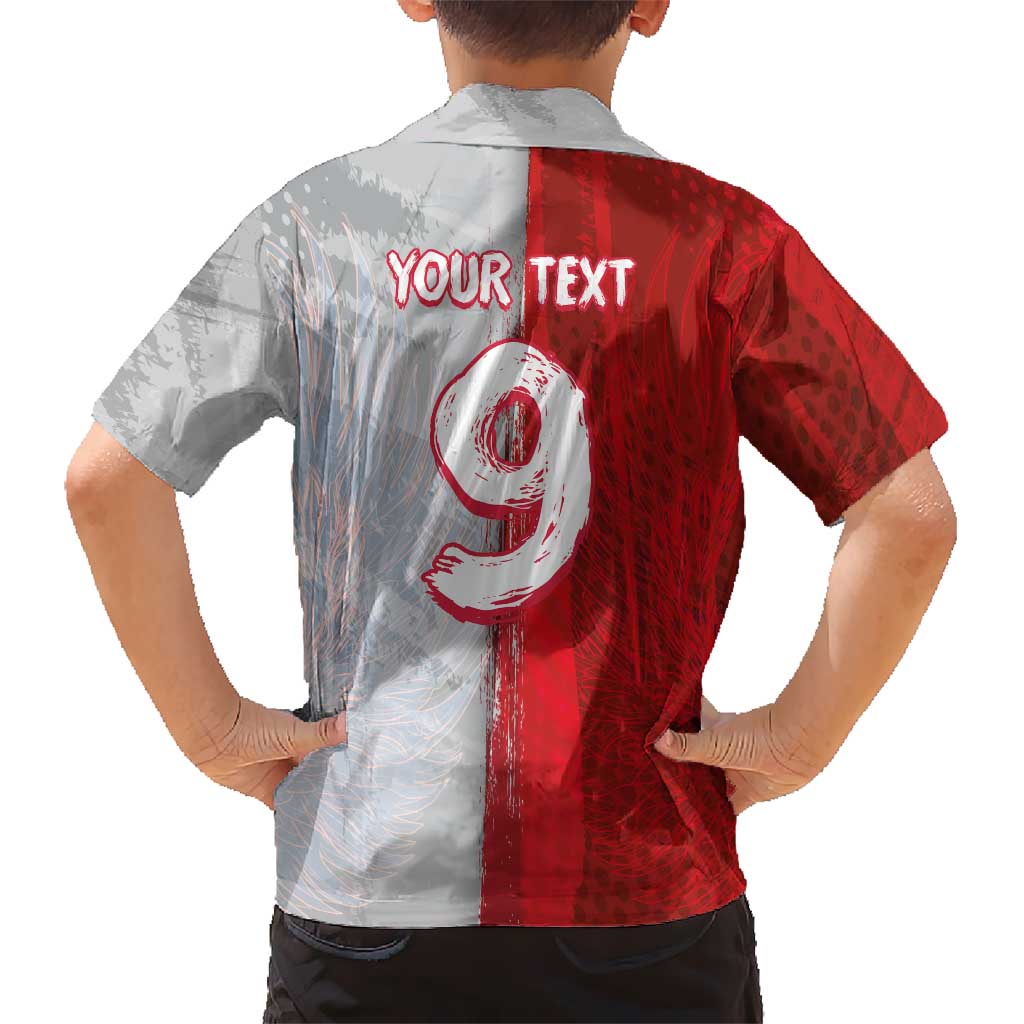 Custom Polish Football Kid Hawaiian Shirt Eagle Wings Grunge Sporty Half Style - Wonder Print Shop