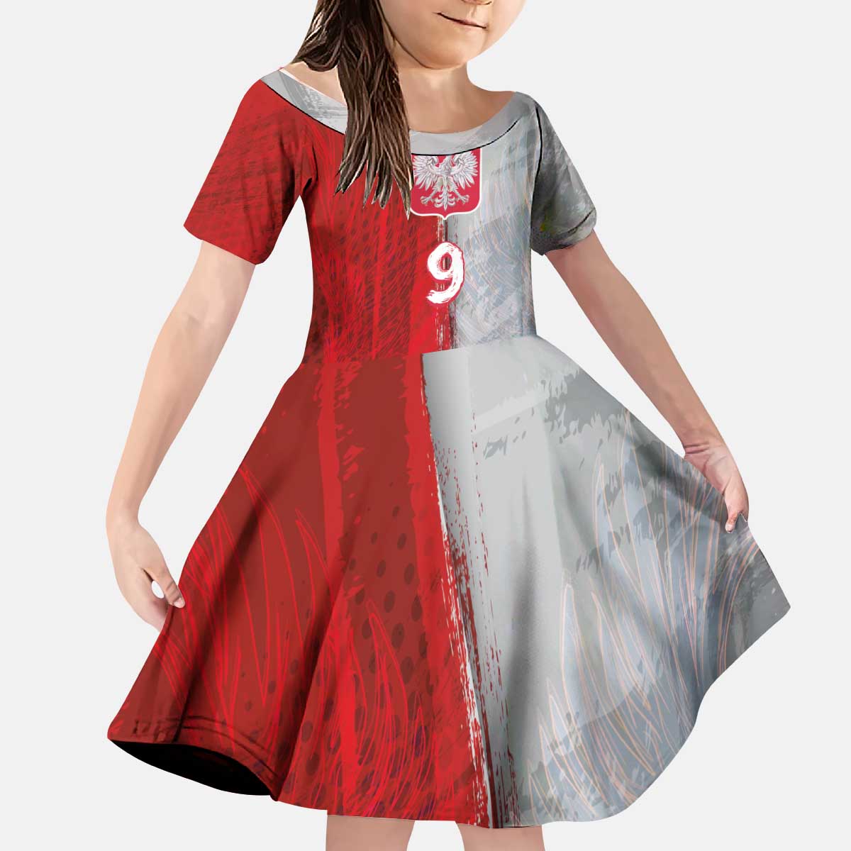 Custom Polish Football Kid Short Sleeve Dress Eagle Wings Grunge Sporty Half Style - Wonder Print Shop