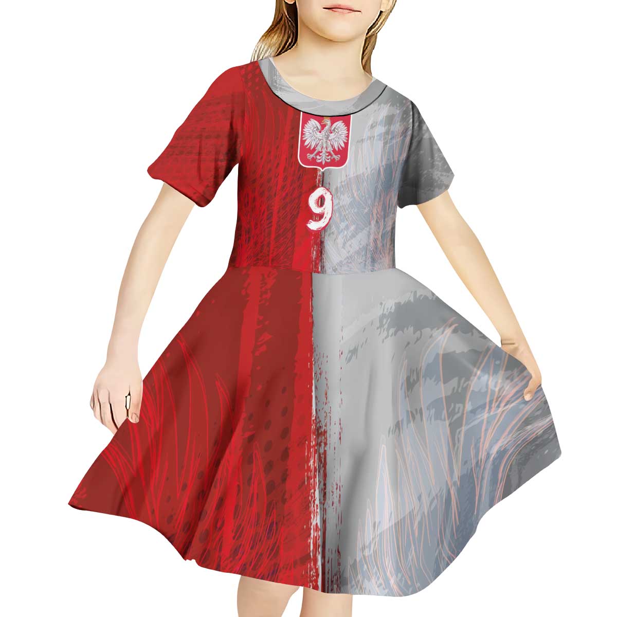 Custom Polish Football Kid Short Sleeve Dress Eagle Wings Grunge Sporty Half Style - Wonder Print Shop