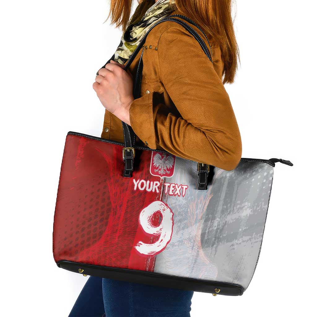 Custom Polish Football Leather Tote Bag Eagle Wings Grunge Sporty Half Style - Wonder Print Shop