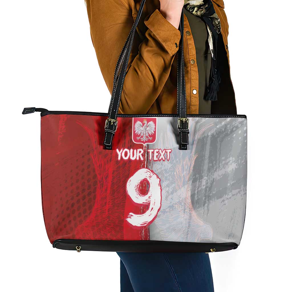 Custom Polish Football Leather Tote Bag Eagle Wings Grunge Sporty Half Style - Wonder Print Shop