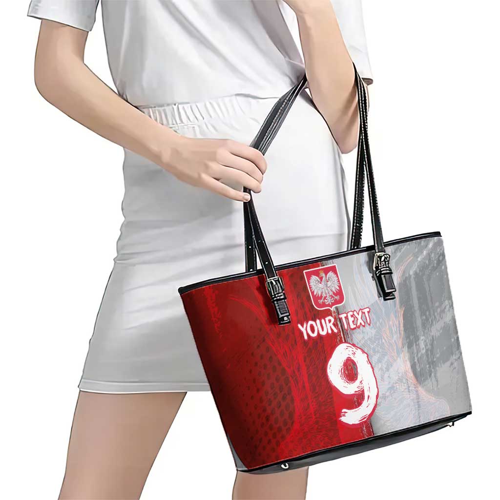 Custom Polish Football Leather Tote Bag Eagle Wings Grunge Sporty Half Style - Wonder Print Shop