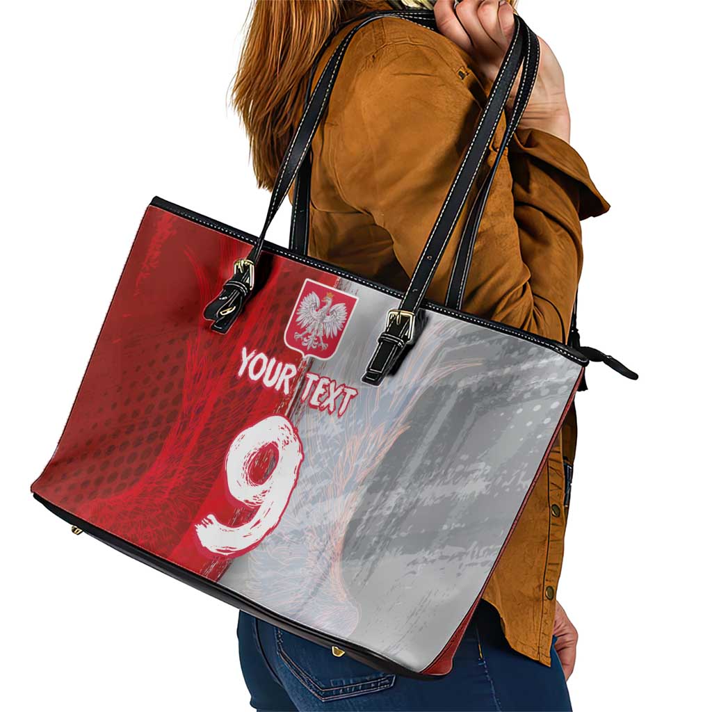 Custom Polish Football Leather Tote Bag Eagle Wings Grunge Sporty Half Style - Wonder Print Shop