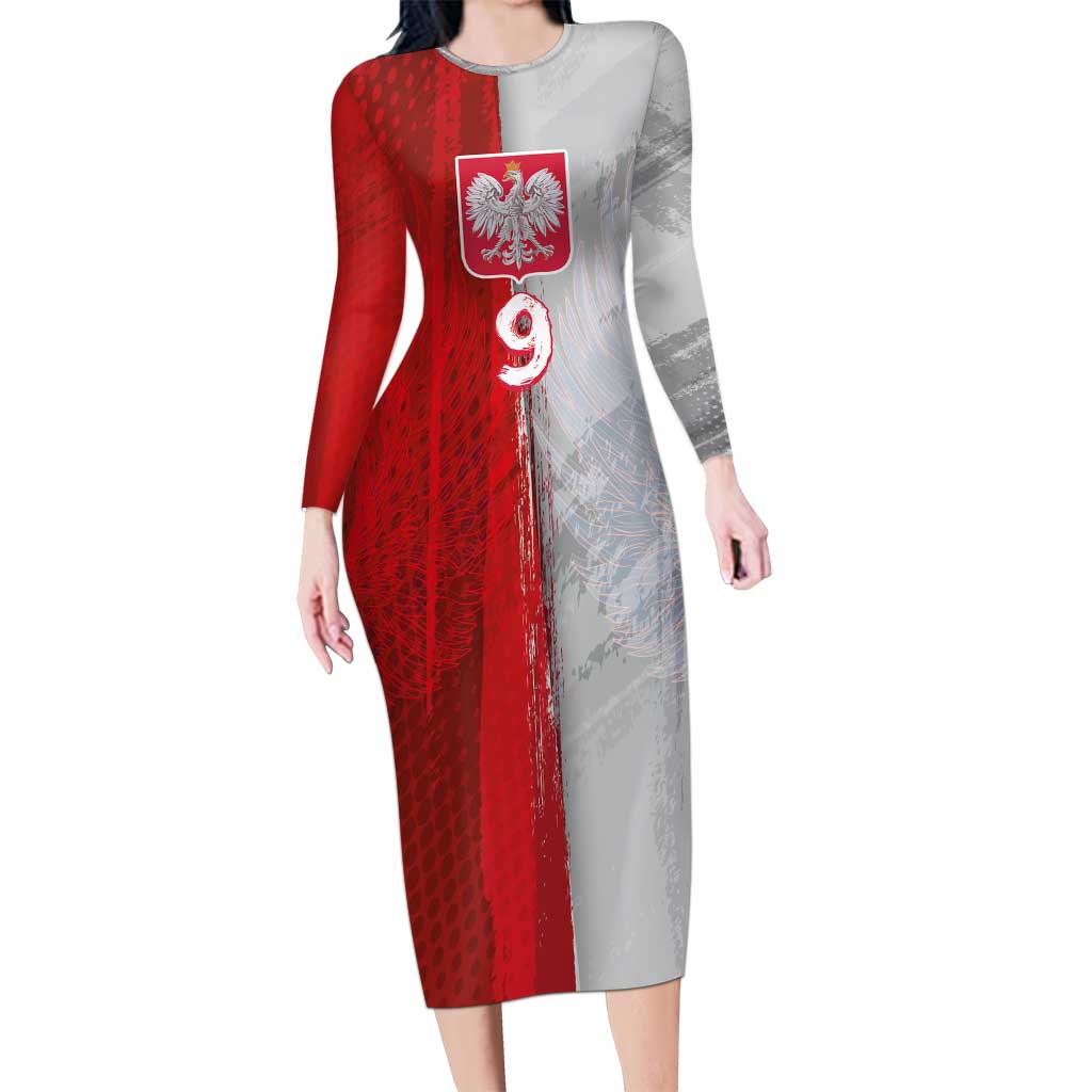 Custom Polish Football Long Sleeve Bodycon Dress Eagle Wings Grunge Sporty Half Style - Wonder Print Shop
