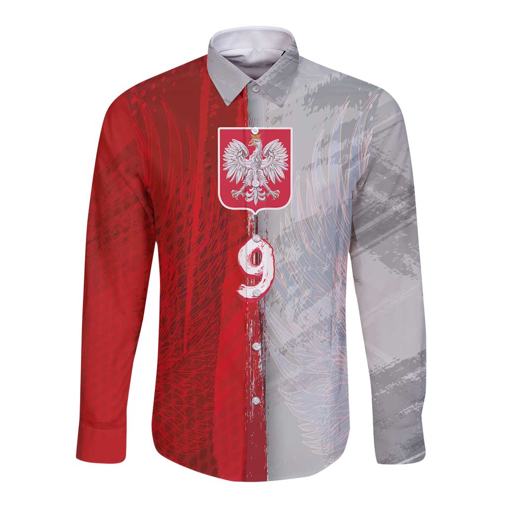 Custom Polish Football Long Sleeve Button Shirt Eagle Wings Grunge Sporty Half Style - Wonder Print Shop