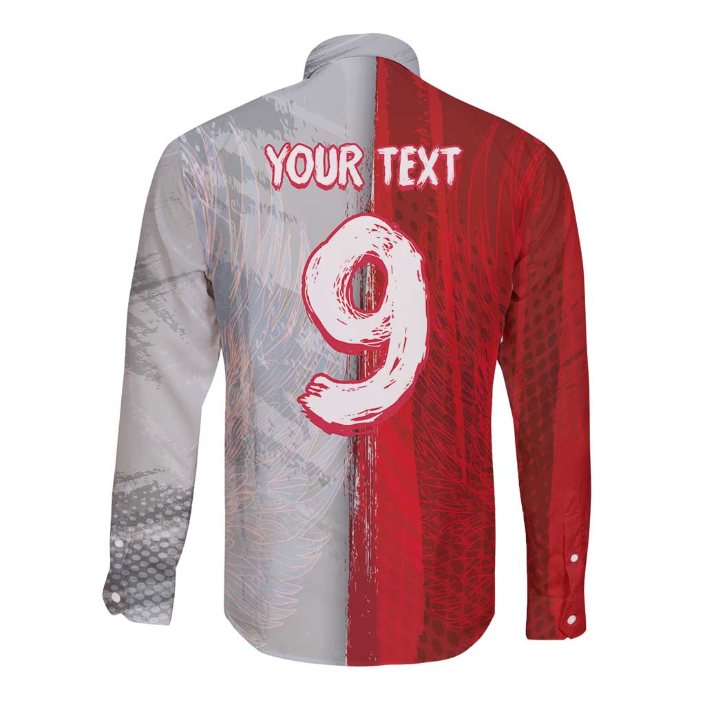 Custom Polish Football Long Sleeve Button Shirt Eagle Wings Grunge Sporty Half Style - Wonder Print Shop
