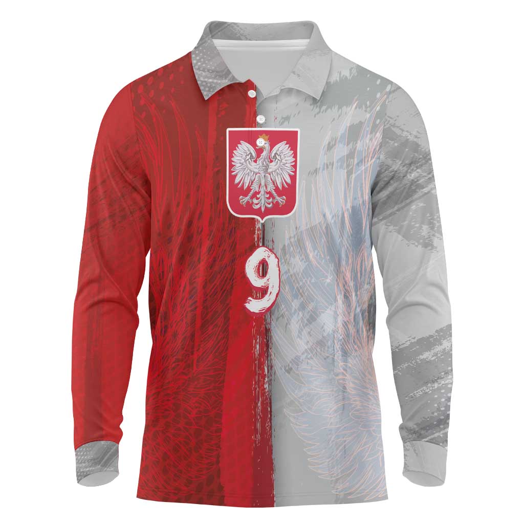 Custom Polish Football Long Sleeve Polo Shirt Eagle Wings Grunge Sporty Half Style - Wonder Print Shop