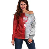 Custom Polish Football Off Shoulder Sweater Eagle Wings Grunge Sporty Half Style - Wonder Print Shop