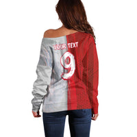 Custom Polish Football Off Shoulder Sweater Eagle Wings Grunge Sporty Half Style - Wonder Print Shop
