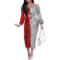 Custom Polish Football Off The Shoulder Long Sleeve Dress Eagle Wings Grunge Sporty Half Style - Wonder Print Shop