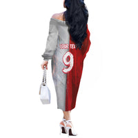 Custom Polish Football Off The Shoulder Long Sleeve Dress Eagle Wings Grunge Sporty Half Style - Wonder Print Shop