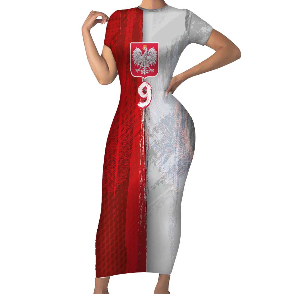 Custom Polish Football Short Sleeve Bodycon Dress Eagle Wings Grunge Sporty Half Style - Wonder Print Shop