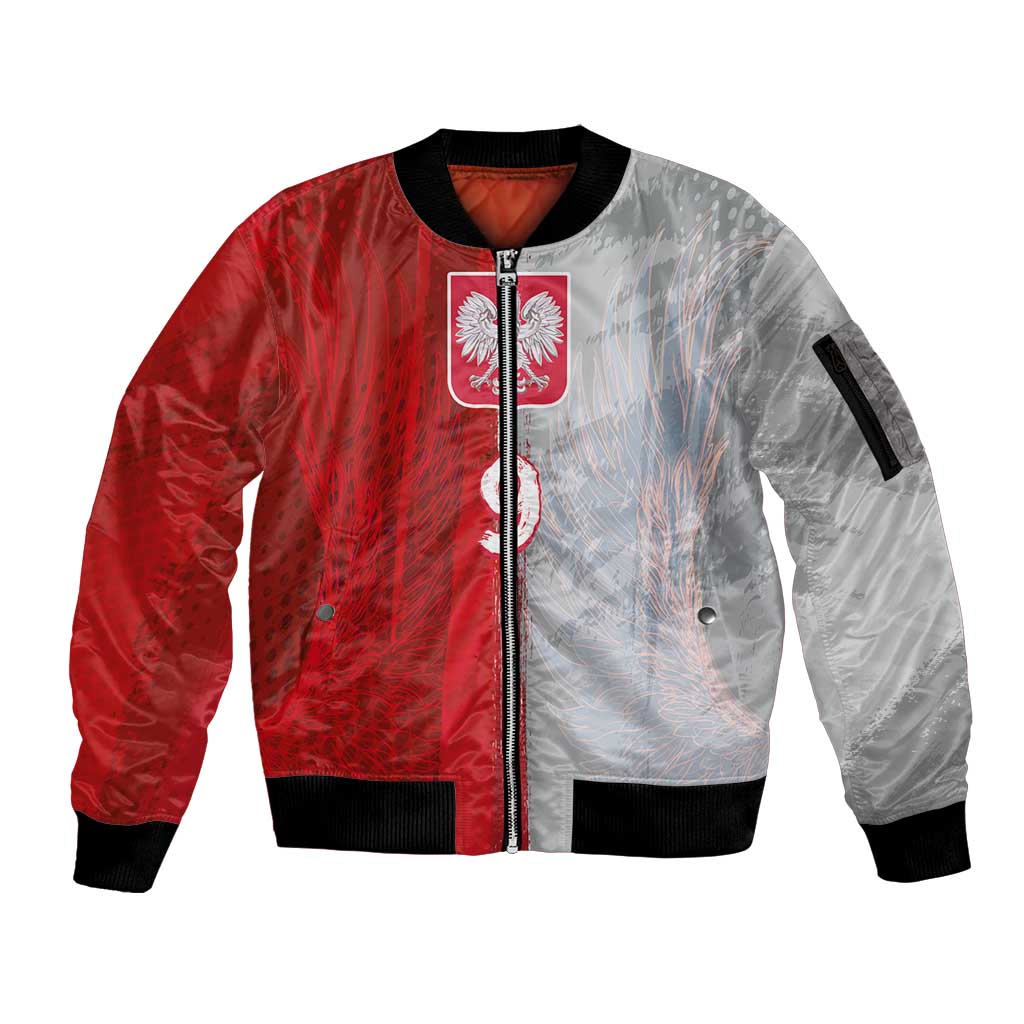 Custom Polish Football Sleeve Zip Bomber Jacket Eagle Wings Grunge Sporty Half Style - Wonder Print Shop