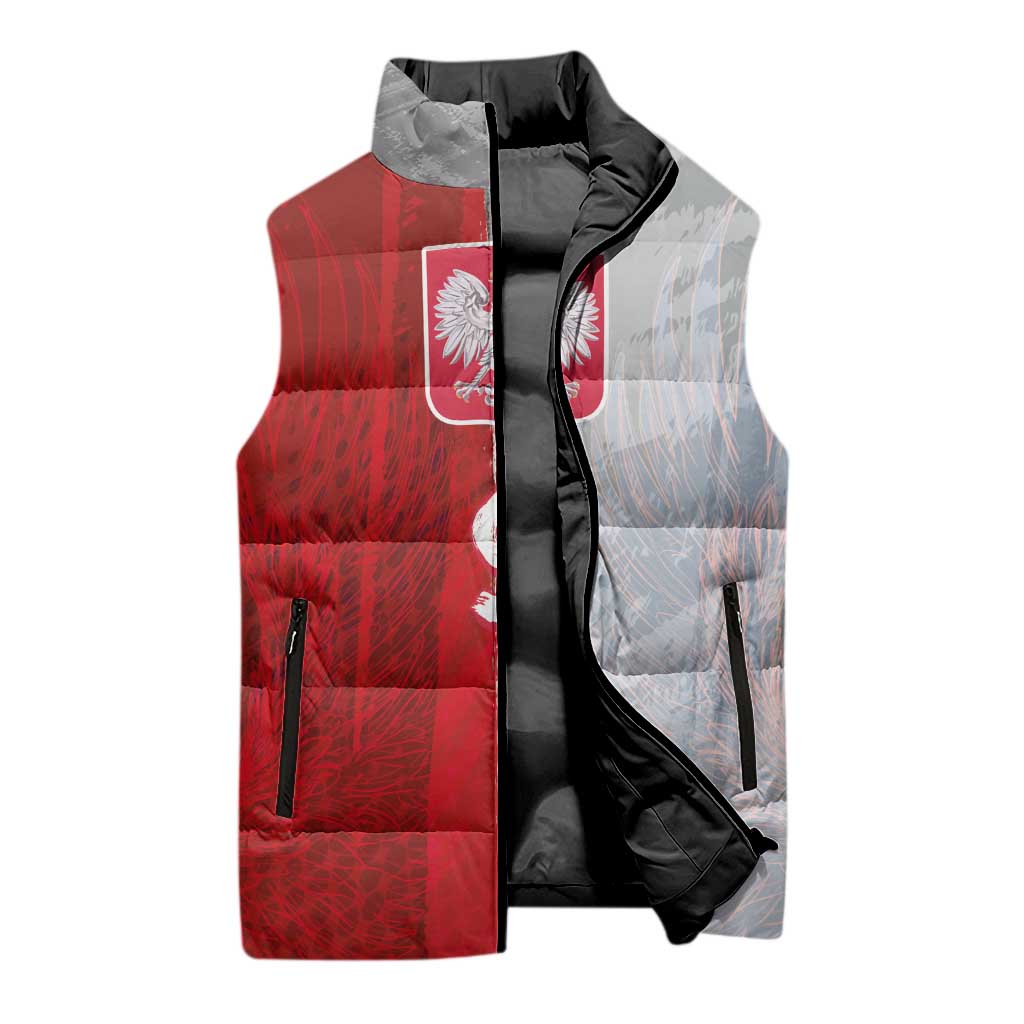 Custom Polish Football Sleeveless Puffer Jacket Eagle Wings Grunge Sporty Half Style - Wonder Print Shop