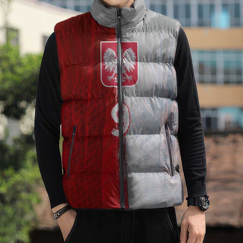 Custom Polish Football Sleeveless Puffer Jacket Eagle Wings Grunge Sporty Half Style - Wonder Print Shop