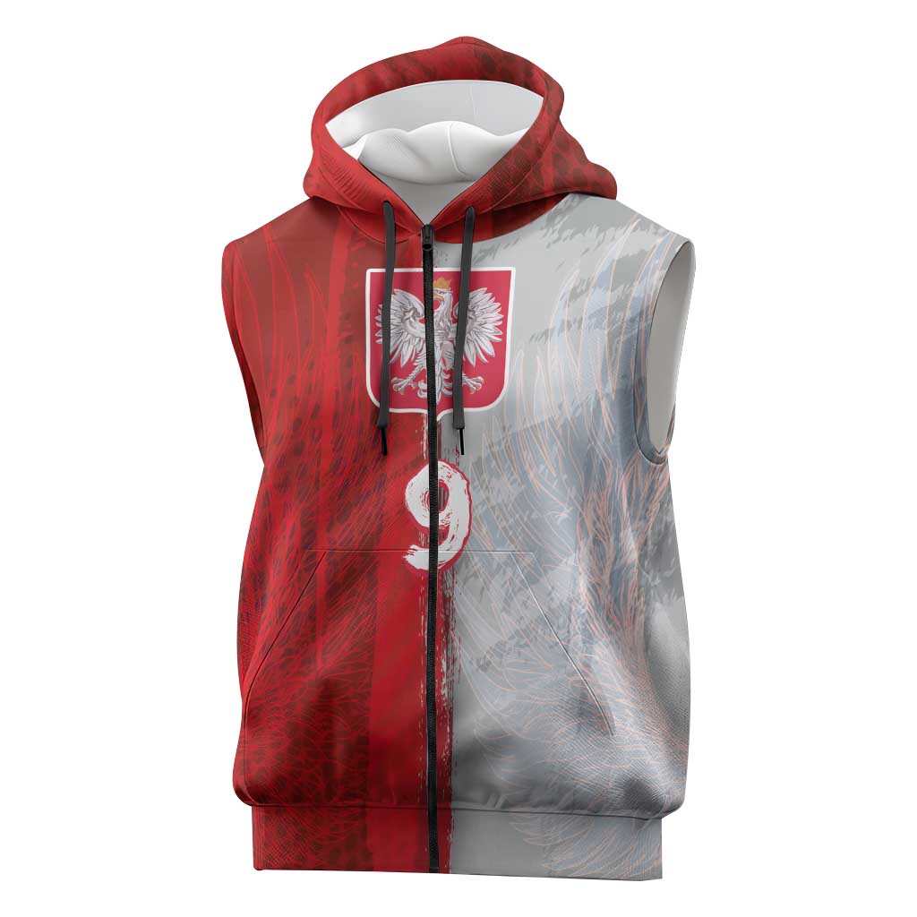Custom Polish Football Sleeveless Zip Hoodie Eagle Wings Grunge Sporty Half Style - Wonder Print Shop