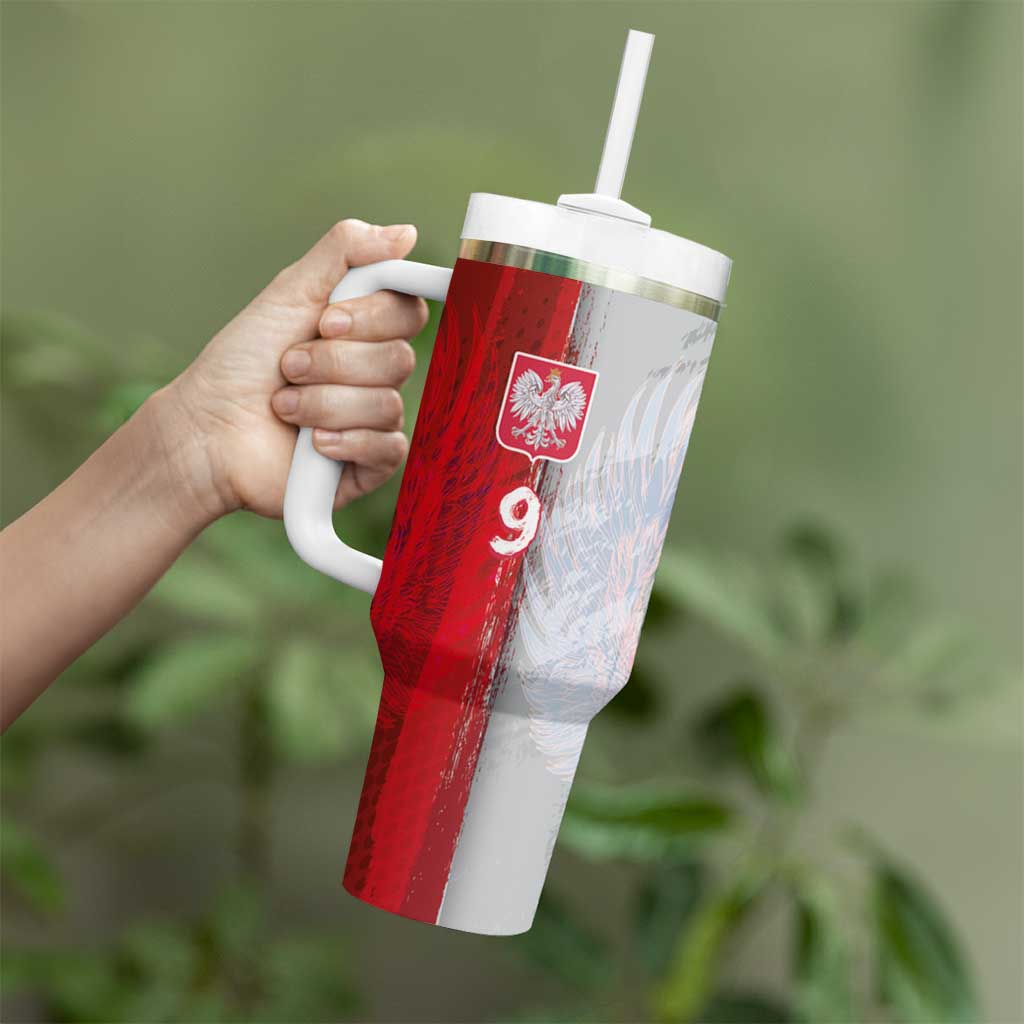 Custom Polish Football Tumbler With Handle Eagle Wings Grunge Sporty Half Style - Wonder Print Shop