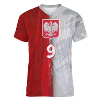 Custom Polish Football Women V-Neck T-Shirt Eagle Wings Grunge Sporty Half Style - Wonder Print Shop