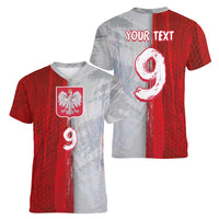 Custom Polish Football Women V-Neck T-Shirt Eagle Wings Grunge Sporty Half Style - Wonder Print Shop