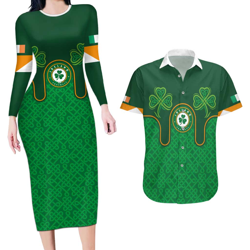 Custom Ireland Football Couples Matching Long Sleeve Bodycon Dress and Hawaiian Shirt The Boys in Green-Go Champions