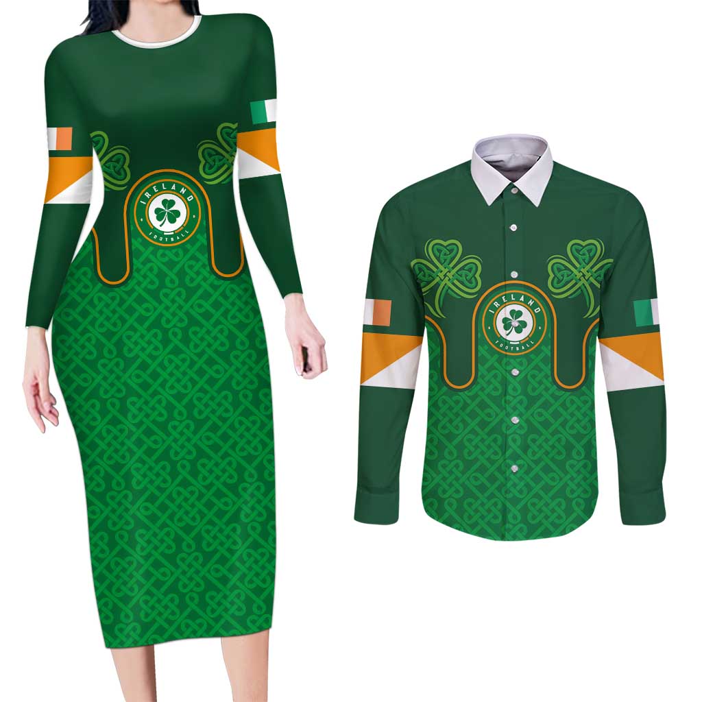 Custom Ireland Football Couples Matching Long Sleeve Bodycon Dress and Long Sleeve Button Shirt The Boys in Green-Go Champions