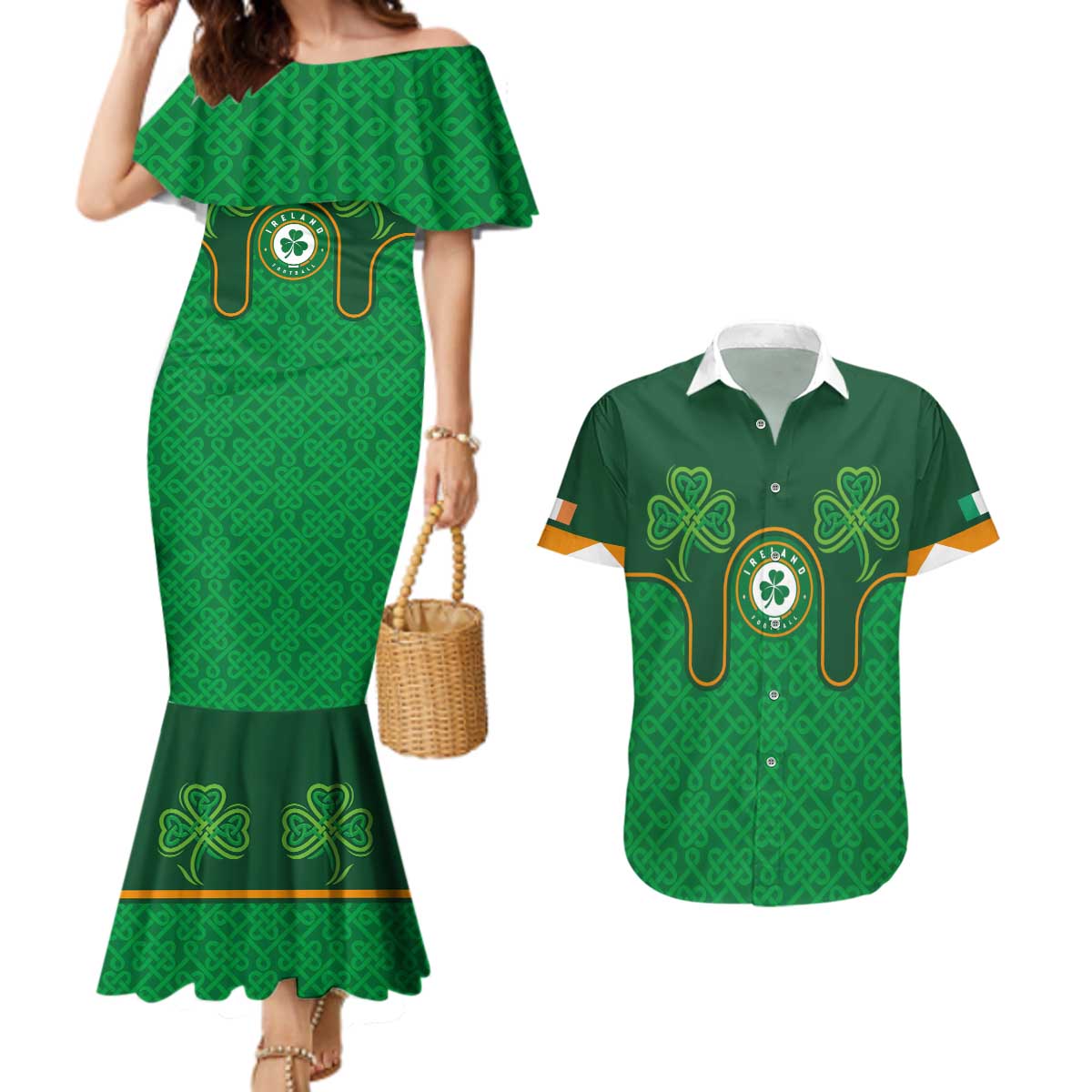 Custom Ireland Football Couples Matching Mermaid Dress and Hawaiian Shirt The Boys in Green-Go Champions