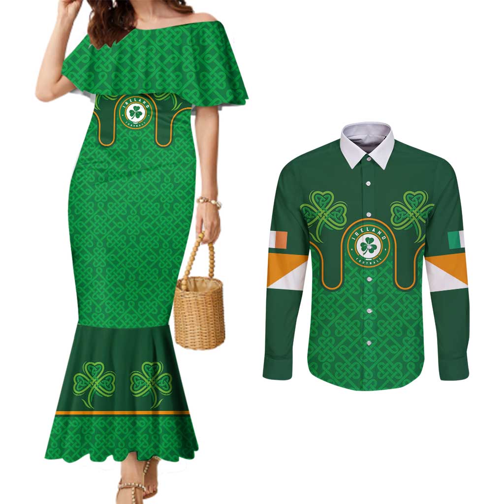 Custom Ireland Football Couples Matching Mermaid Dress and Long Sleeve Button Shirt The Boys in Green-Go Champions