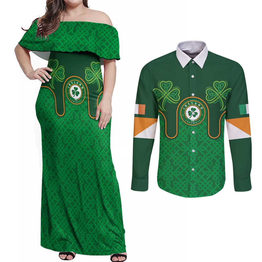 Custom Ireland Football Couples Matching Off Shoulder Maxi Dress and Long Sleeve Button Shirt The Boys in Green-Go Champions