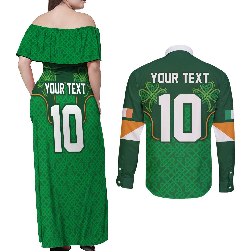 Custom Ireland Football Couples Matching Off Shoulder Maxi Dress and Long Sleeve Button Shirt The Boys in Green-Go Champions