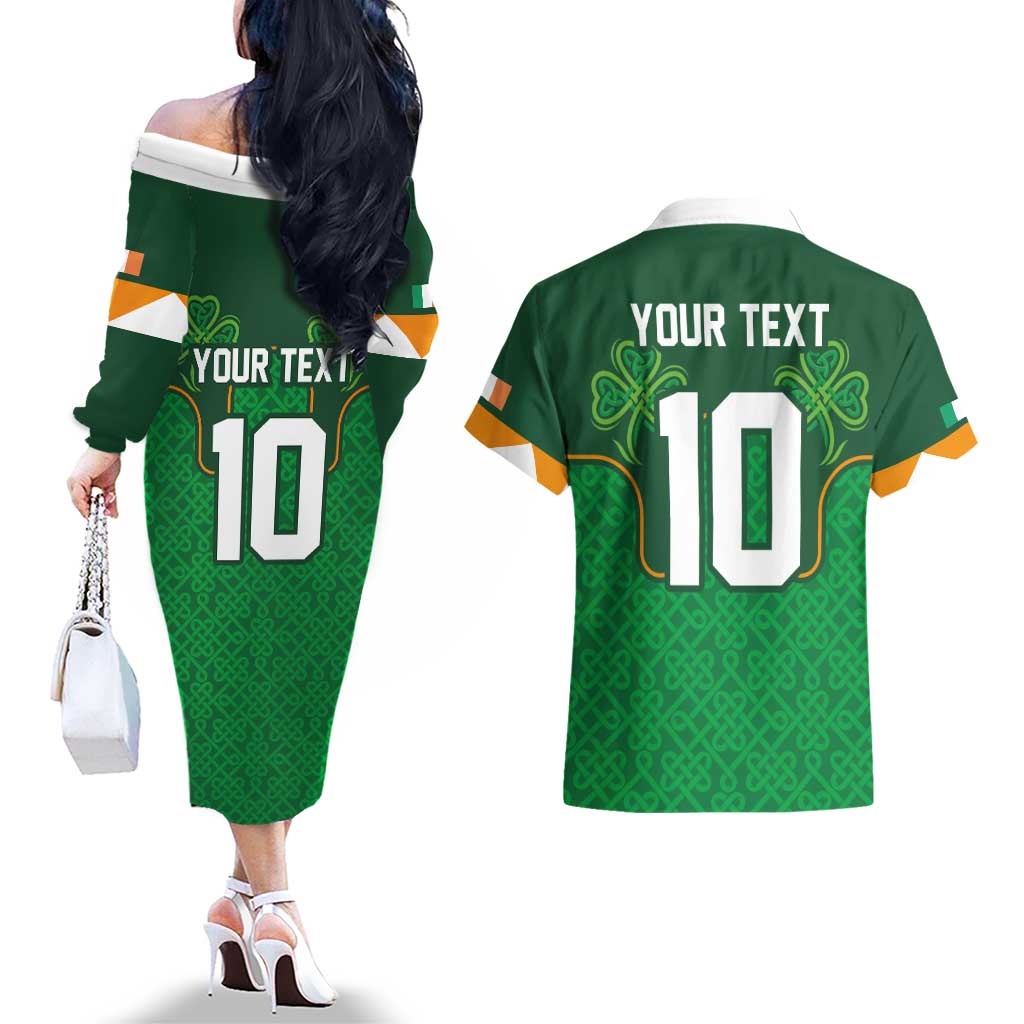 Custom Ireland Football Couples Matching Off The Shoulder Long Sleeve Dress and Hawaiian Shirt The Boys in Green-Go Champions