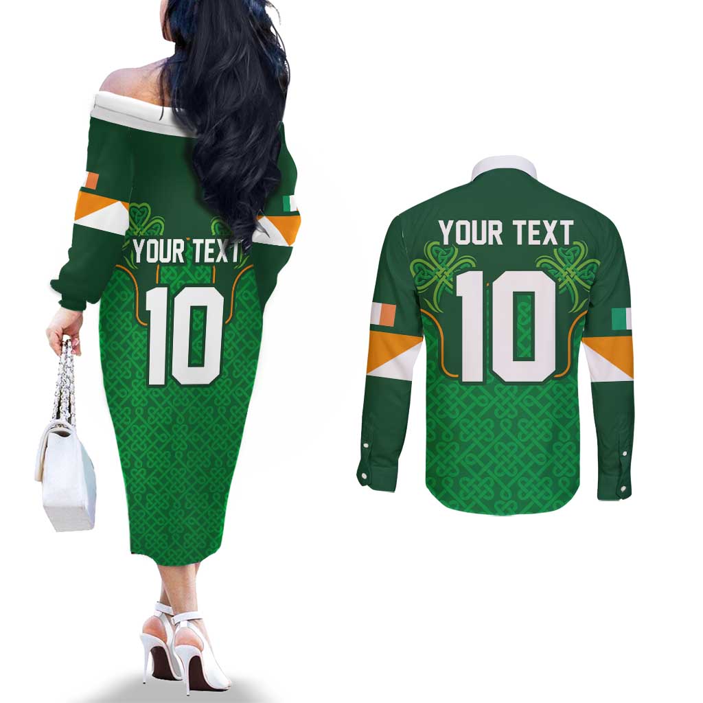 Custom Ireland Football Couples Matching Off The Shoulder Long Sleeve Dress and Long Sleeve Button Shirt The Boys in Green-Go Champions