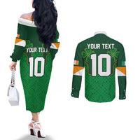 Custom Ireland Football Couples Matching Off The Shoulder Long Sleeve Dress and Long Sleeve Button Shirt The Boys in Green-Go Champions