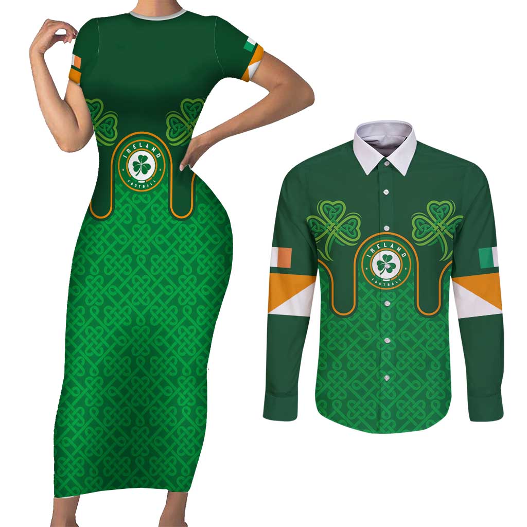 Custom Ireland Football Couples Matching Short Sleeve Bodycon Dress and Long Sleeve Button Shirt The Boys in Green-Go Champions