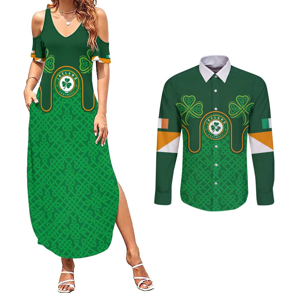 Custom Ireland Football Couples Matching Summer Maxi Dress and Long Sleeve Button Shirt The Boys in Green-Go Champions