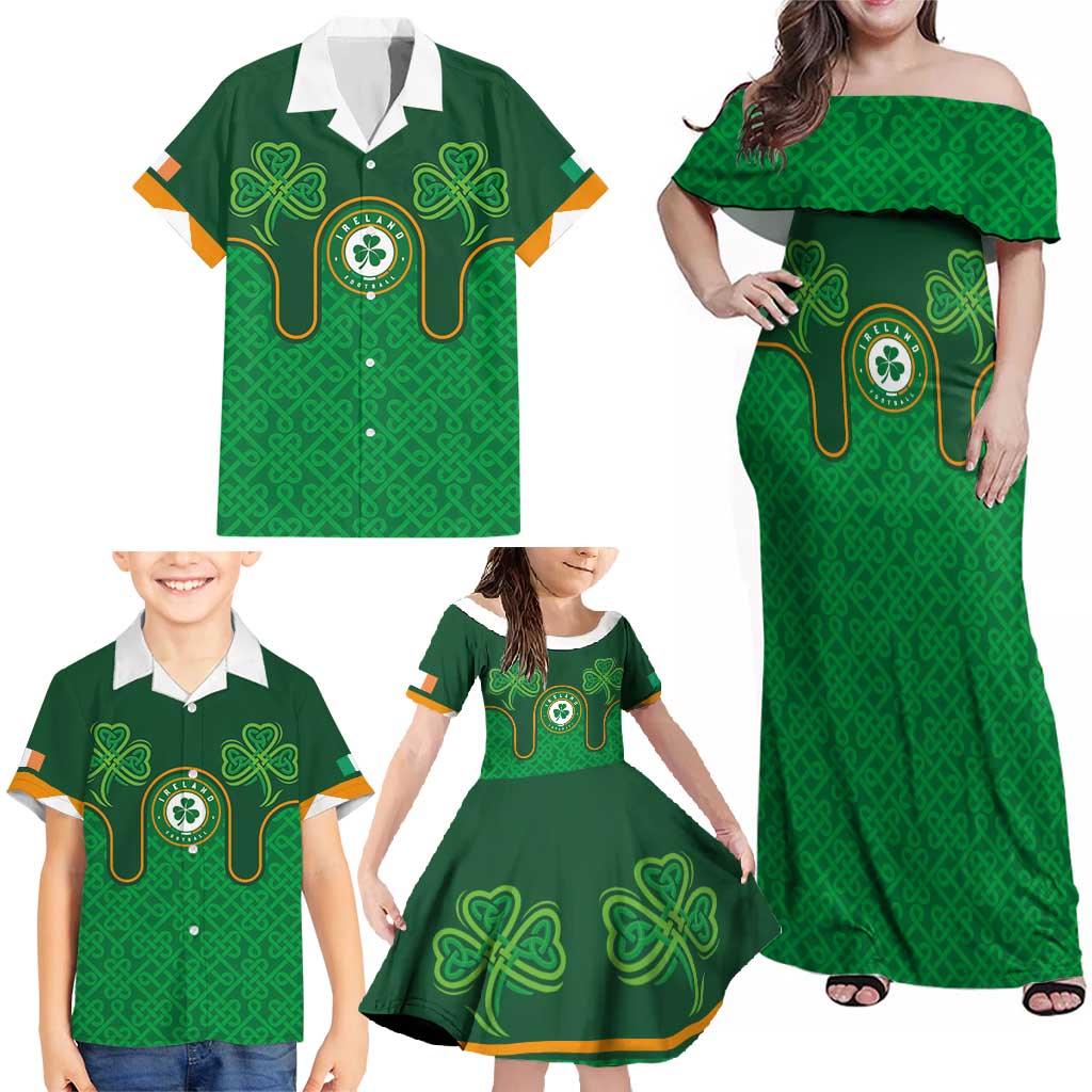 Custom Ireland Football Family Matching Off Shoulder Maxi Dress and Hawaiian Shirt The Boys in Green-Go Champions