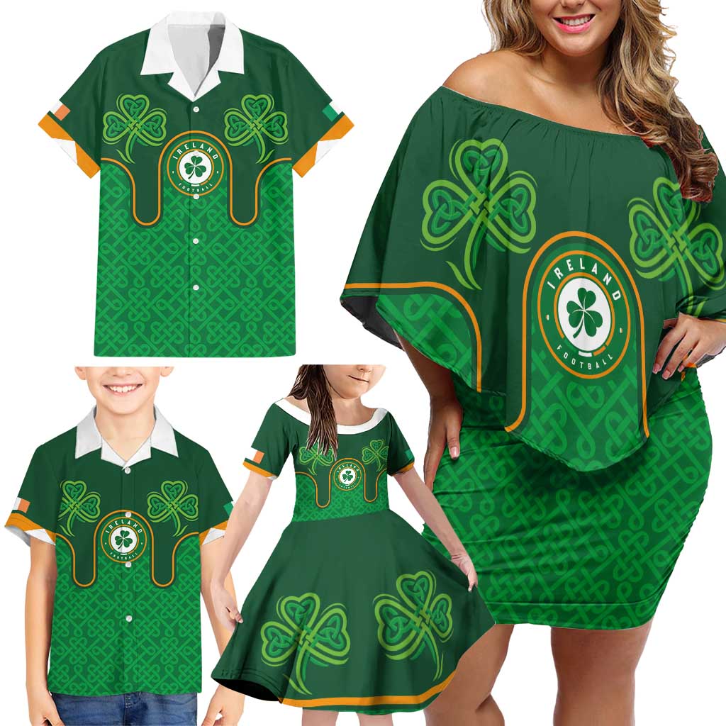 Custom Ireland Football Family Matching Off Shoulder Short Dress and Hawaiian Shirt The Boys in Green-Go Champions
